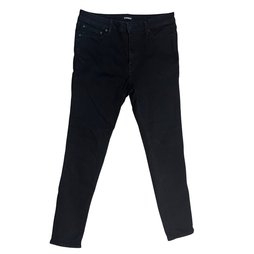 Express Black Skinny Jeans 34x32 Stretch Denim Mid-Rise Slim Fit Women 1840
